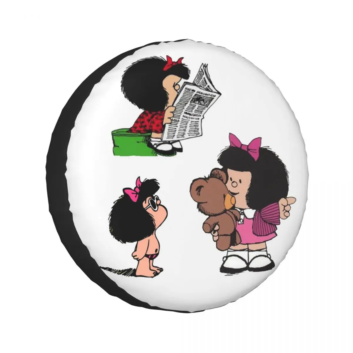 

Custom Mafalda Comic Spare Tire Cover for Car Pajero 4x4 Wheel Protector Covers 14" 15" 16" 17" Inch