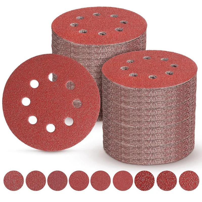 

105PCS Sanding Disc Hook And Loop Sanding Discs, 5 Inch 8 Hole Sand Paper 40,60,80,120,180,240,320,400,600 Girts