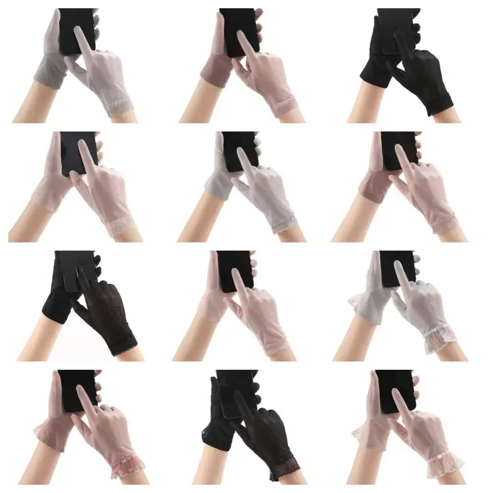 Guantes de protección solar para pantalla táctil, protector solar de encaje con lazo, seda de hielo, transpirables, Anti-UV, verano, ciclismo