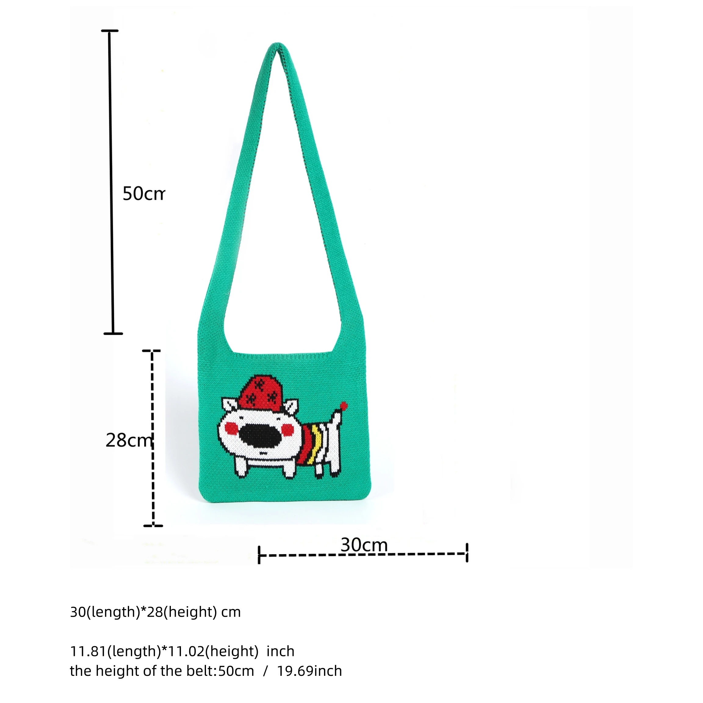 Female Korean Fashion Crochet Cartoon Dog Pattern Medium Size Hobo Bag Streetwear Casual Y2K Aesthetic Knit Side Crossbody Bag