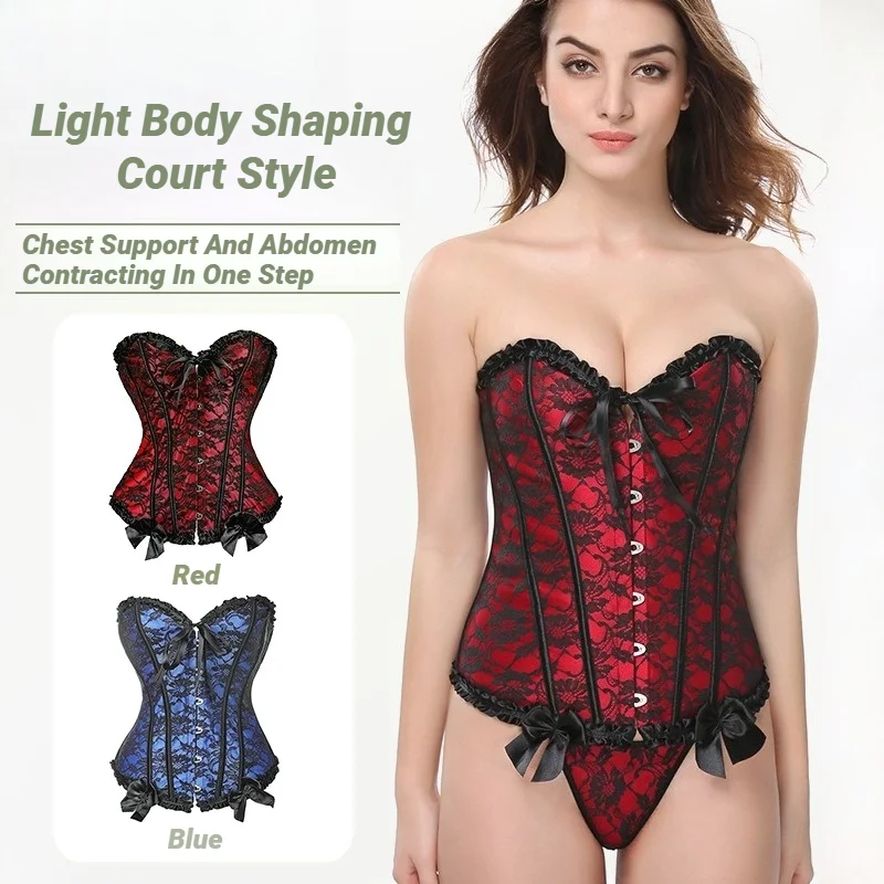 Women  Corsets Bustiers Floral Lace Tops Shapewear Burlesque Vintage Corset Gothic Satin Lingerie Corselet Overbust  ﻿