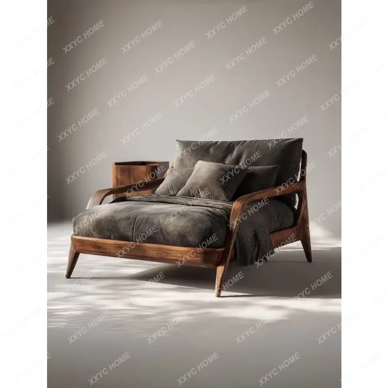 XX Minimalist  Black Walnut Sofa Chair Modern Simple Fabric Lounge Chair Single Relax Chair