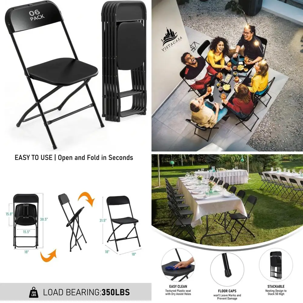 Portable Stackable Commercial Folding Chairs with Steel Frame, 350lb Capacity, Ideal for Indoor Outdoor Events