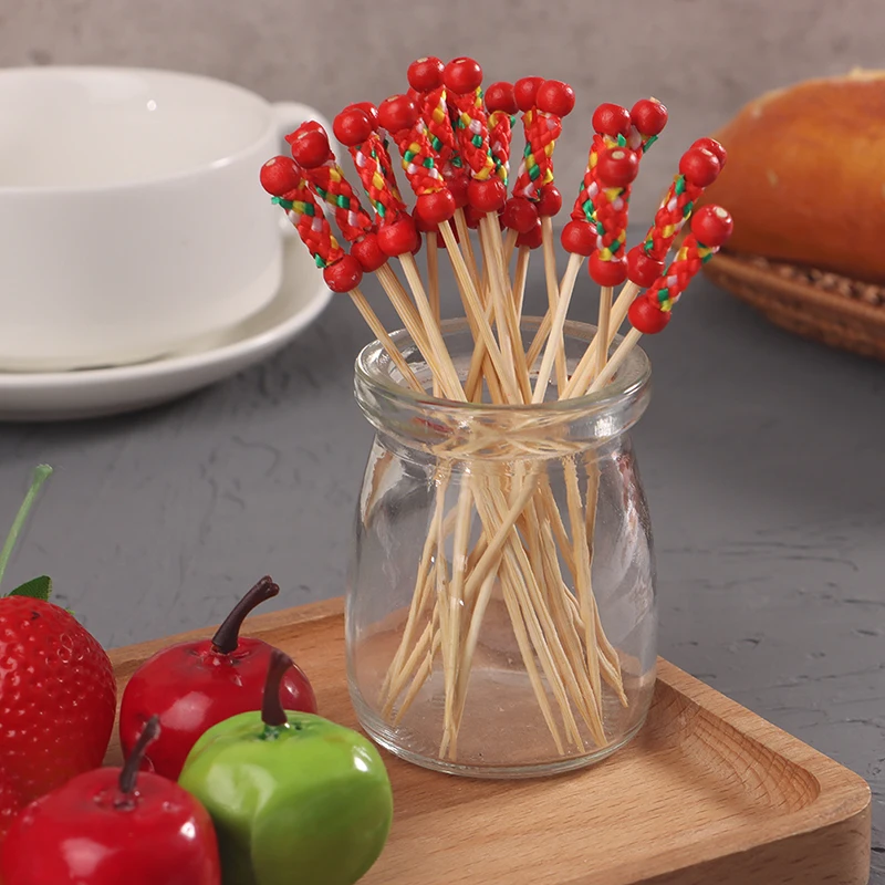 100Pcs/Pack Creative Fruit Fork Cocktail Stick Bamboo Skewers Candied Haws Stick Used For Buffet Wedding Food Decoration - view 5