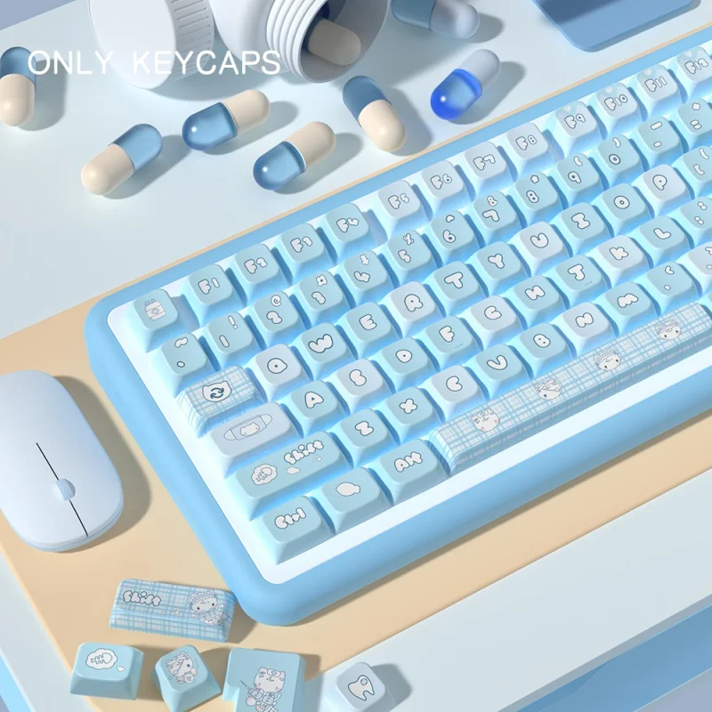 Imagem -04 - Cute Anime Cat Theme Keycaps Water Colored pc Keycap Custom para Teclado Mecânico com Layout Iso Perfil Mac 137 Chaves 158 Chaves