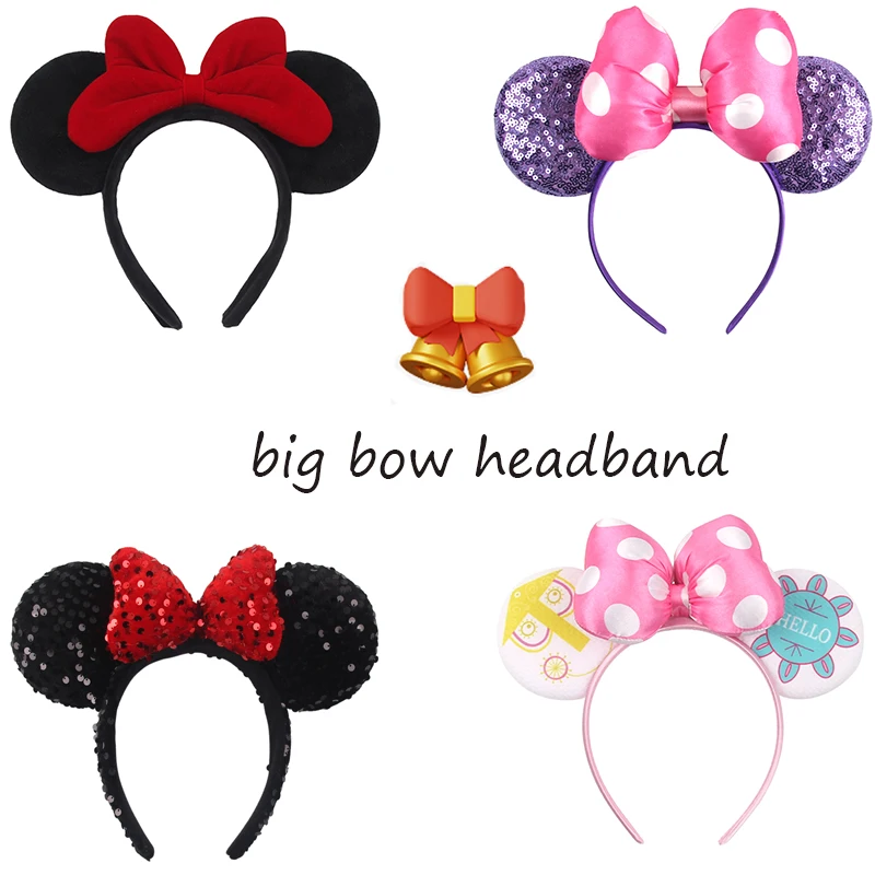 Hot Sales Disney Mickey Ears Headband For Girls Women 5''Polka Big Bow Hairband Festival Party Travel DIY Hair Accessories