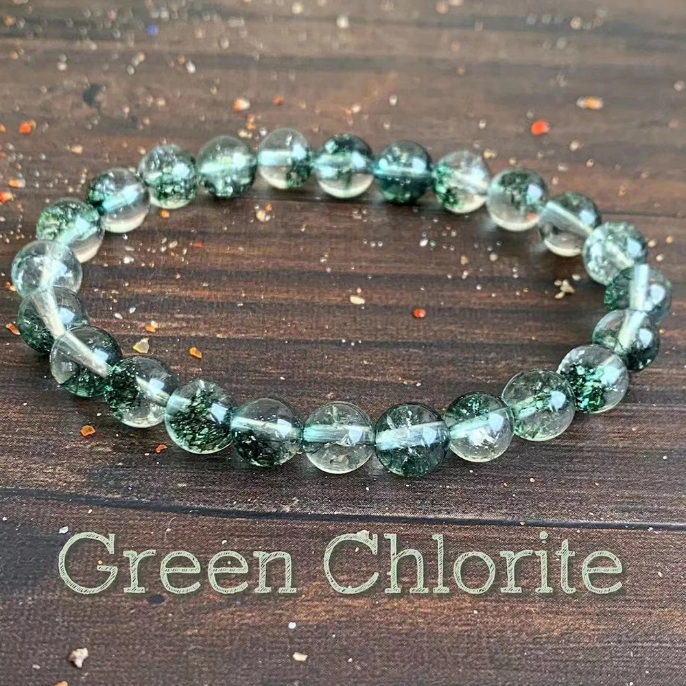 MG1834 Natural 8 MM Green Chlorite Phantom Quartz Bracelet Chakra Healing Gemstone Negative Energy Protection Jewelry