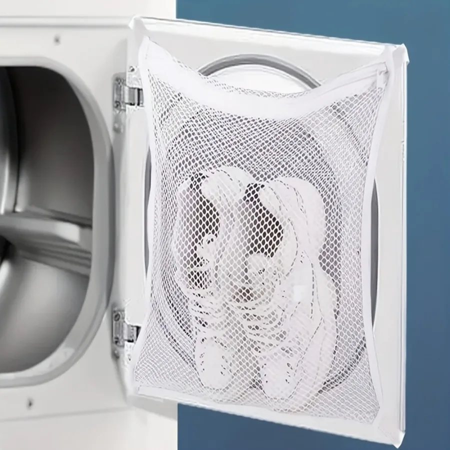 2 Lazy Shoe Wash Bags in White, with Zipper Closure and Mesh Anti Deformation Design, Suitable for Sports Shoes and Boots