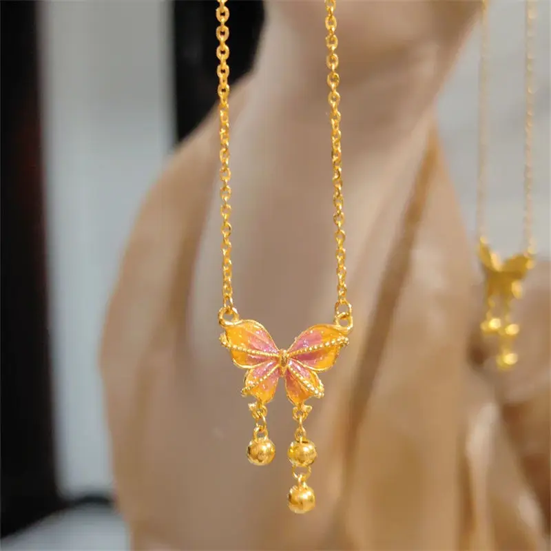 

Красочные бабочки-туманты, бабочка от дождя, градиентная эмаль, золотое ожерелье, кольцо, темперамент меньшинства, роскошный подарок для девушки