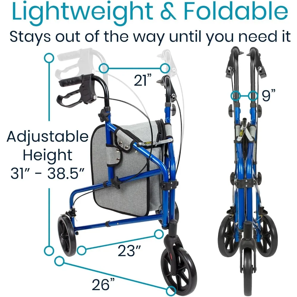 3-Rad-Gehhilfe – dreirädriger Rollator für Senioren – leicht, faltbar, schmal, robust – für ältere Männer und Frauen
