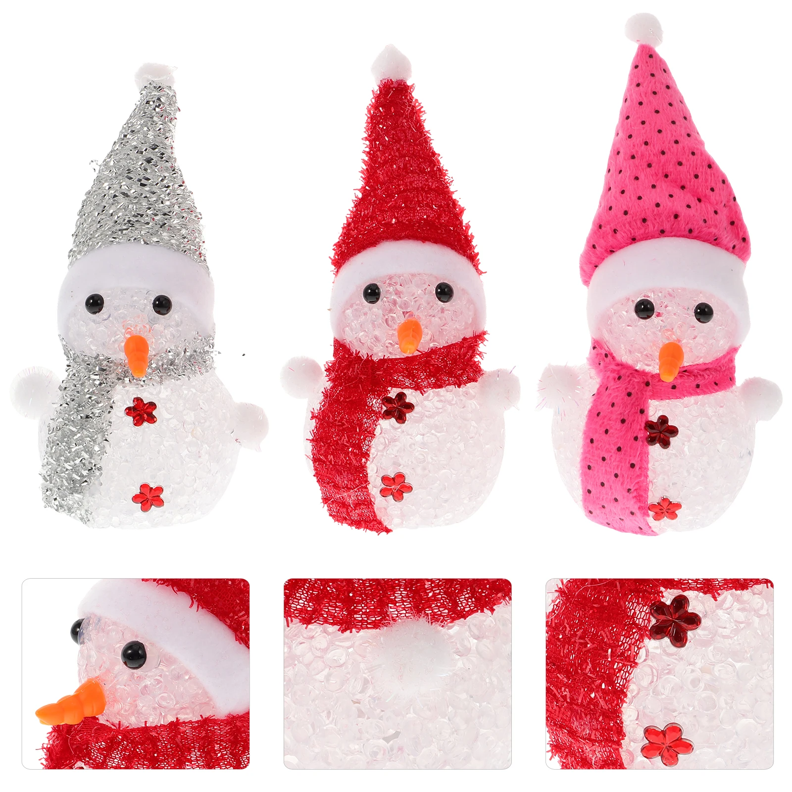 

3 pcs Flashing Snowman Ornament Luminous Christmas Decor Eva Material Table Window Display Xmas Adornment Festive Gift Party