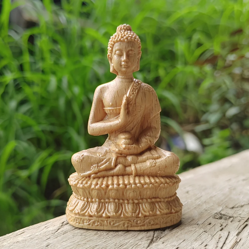 Hand-Carved Wooden Buddha Statue Ornaments, Traditional Style, Zen Style, Suitable for Thanksgiving Gifts, Desktop Decorations, Christmas Gifts, Indoor Decorations, Home Decor, Bedroom, Office, Birthday Gifts