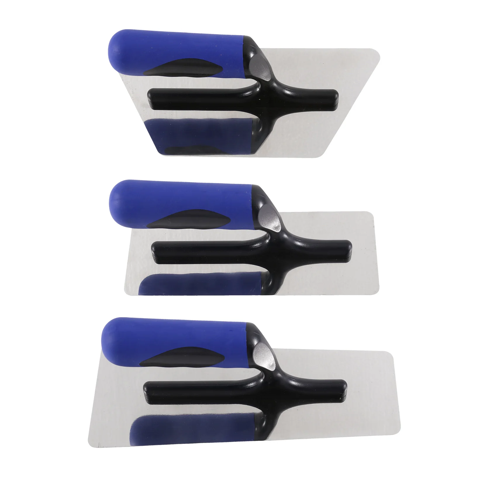 [B17B!】 Polished Stainless Steel Trapezoid Blade Finishing Trowel Set-Venetian Plaster-For Drywall-Soft Grip, 3 Pcs Kit