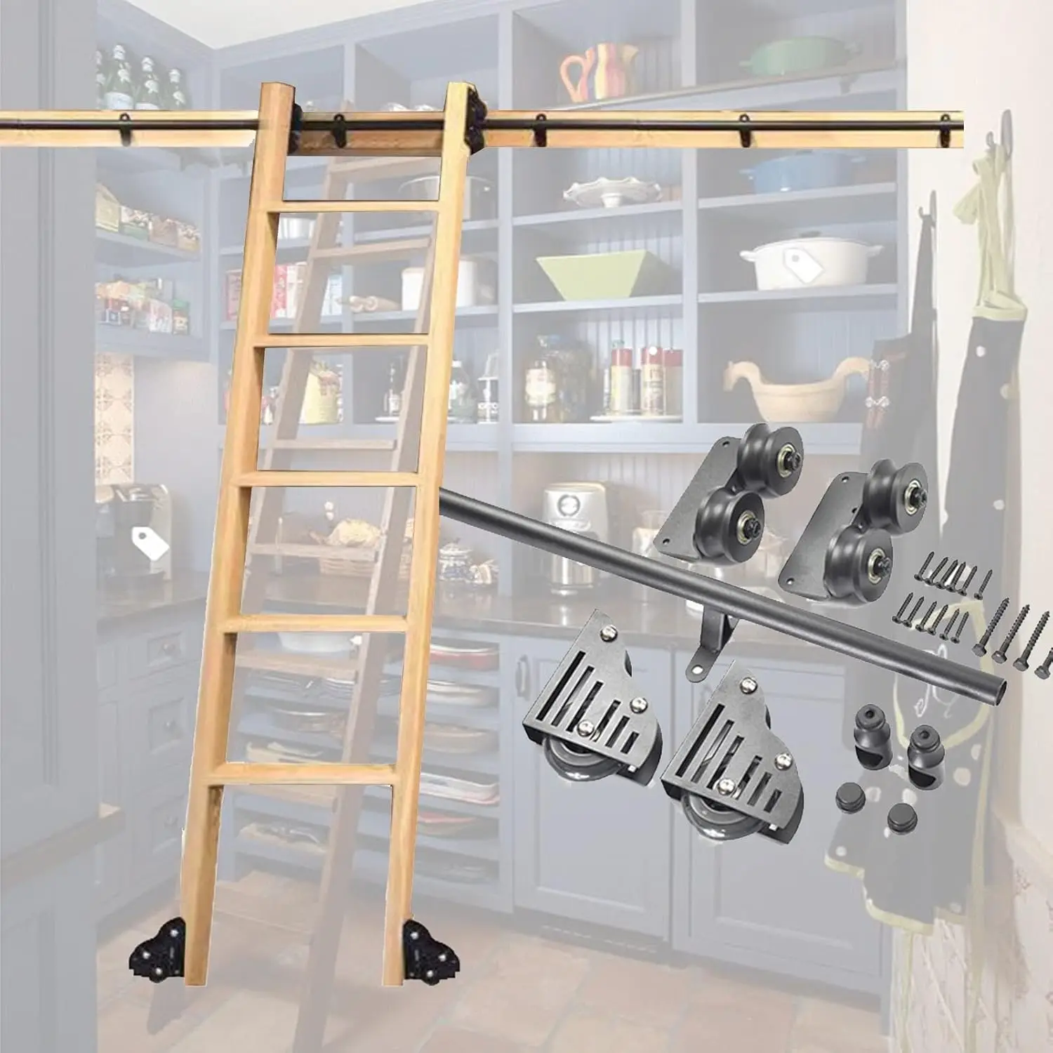 3.3Ft-20Ft Sliding Barn Door Kit (No Ladder) Rolling Ladder Hardware Library Sliding Ladder Hardware Kit, Round Tube Mobile