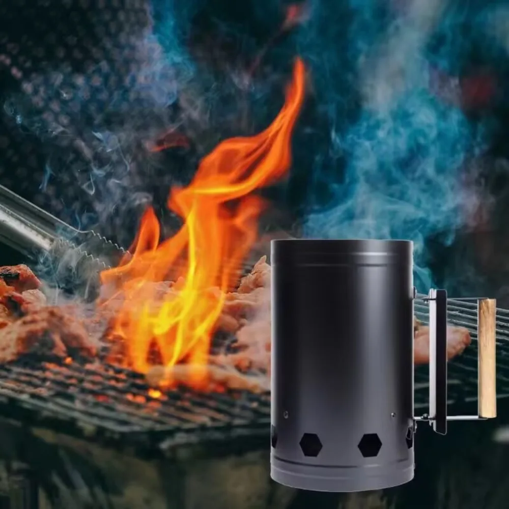 With Handle BBQ Carbon Barrel Stainless Steel Heat-resistant Barbecue Stove Ignition Cylinder with Thickened Insulation Panels