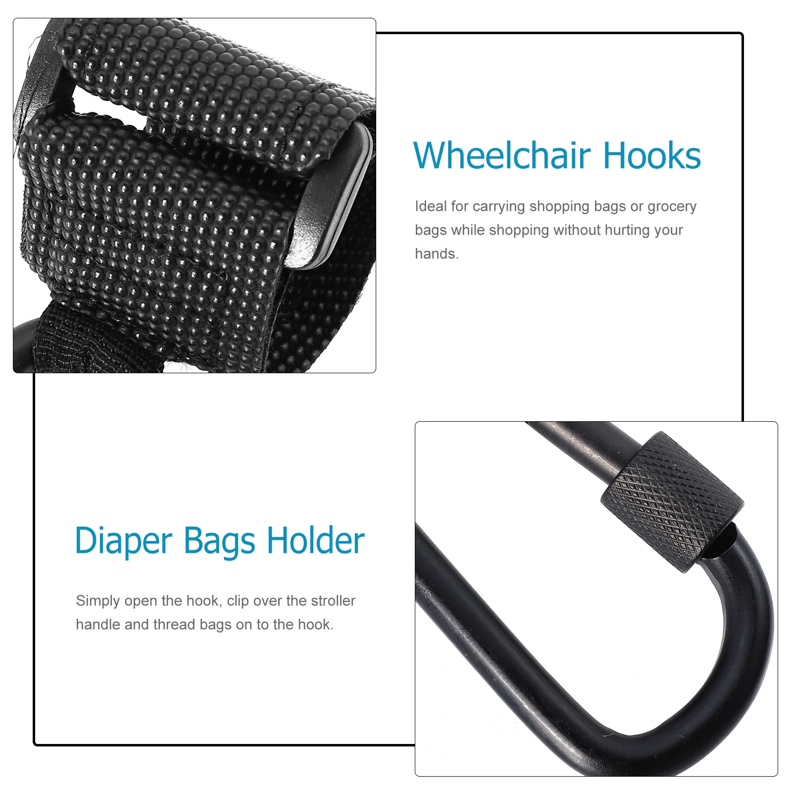 

2Pcs Stroller Hooks Non-Slip Bag Hangers 30kg Load Pushchair Diaper Bags Holder Wheelchair Pram Clip Pushchair Hooks