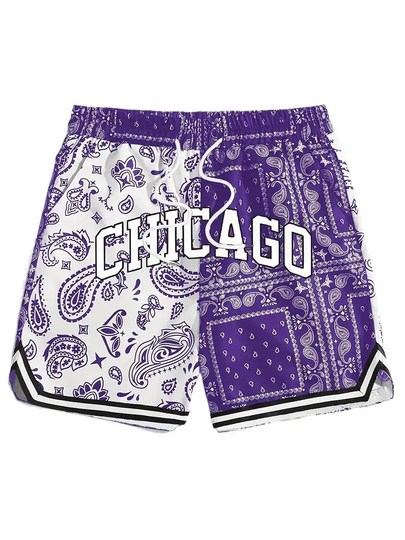 2024 New Summer CHICAGO And Paisley Pattern Baskerball Pants Jersey Sun Beach Shorts Fitness Sports Training Basketball Shorts