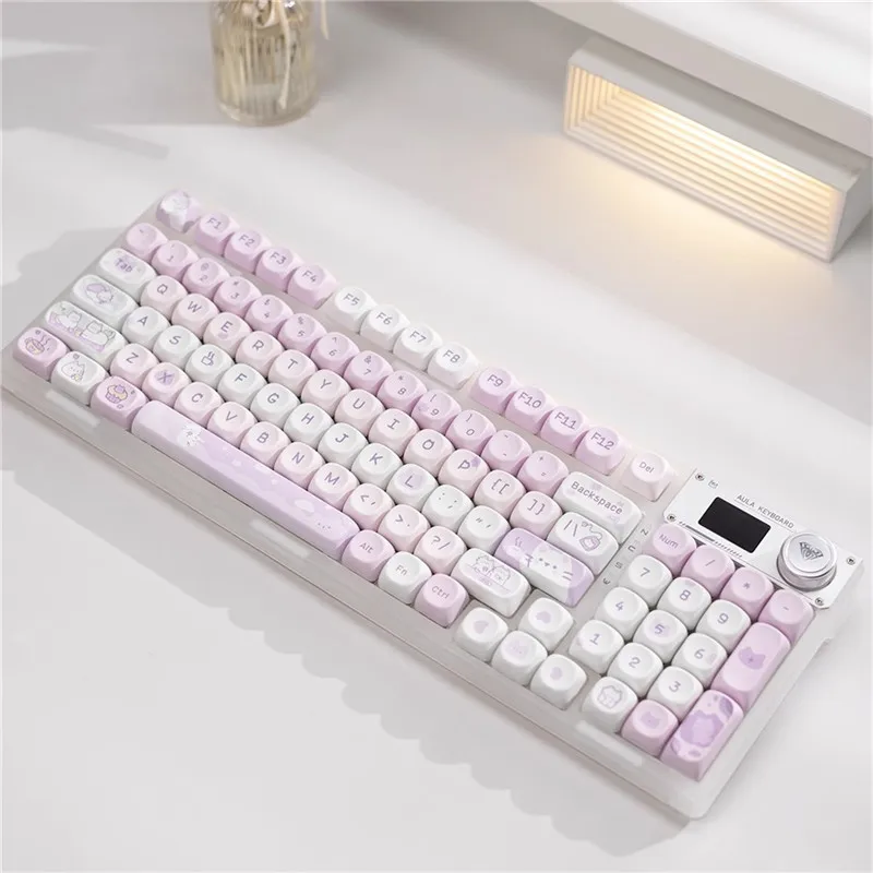 

MOA Profile Keyboard Keycaps Custom PBT Cute Cartoon Purple Cat Keycap MX Switches 95 Keys/Set Blue Cute Key Cap for 64 61 87