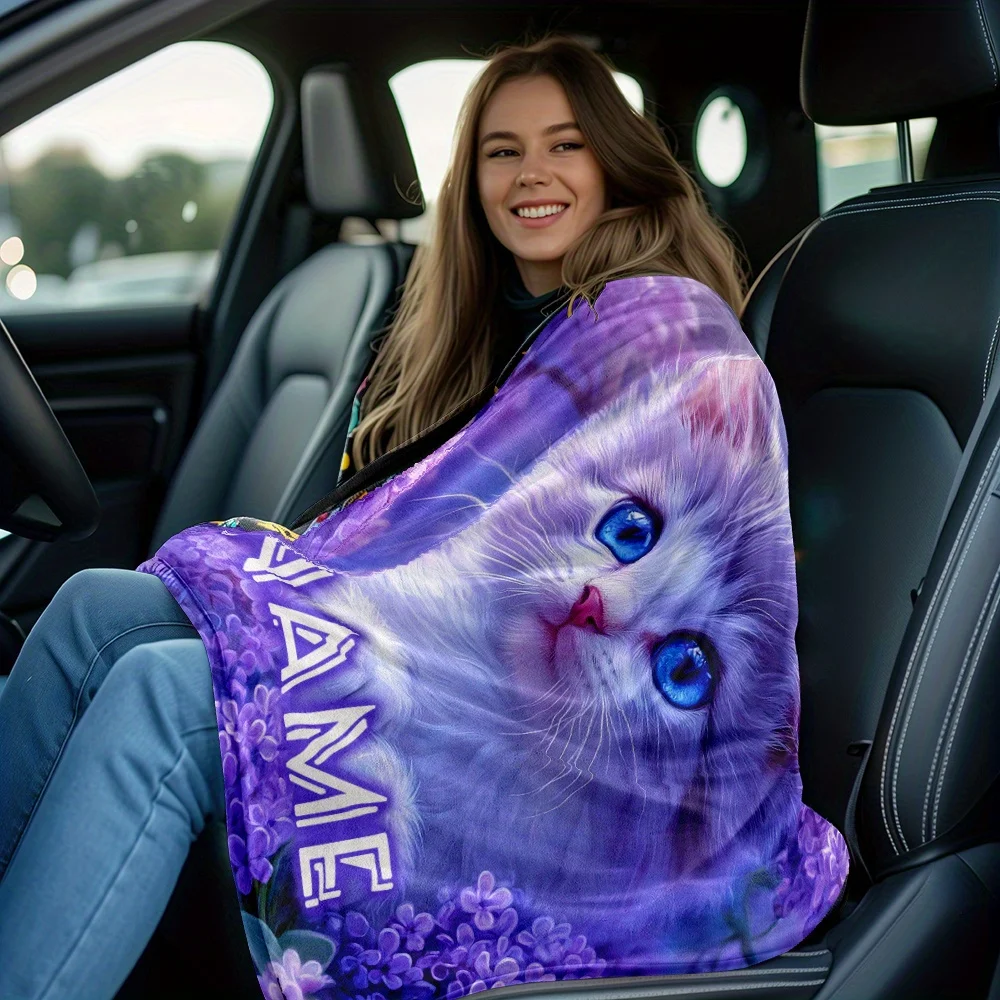 1 قطعة بطانية اسم مخصص مع القطط لطيف طباعة نمط جميع المواسم المنزل لينة مريحة الفانيلا بطانية غرفة نوم مدرب ديكور #5