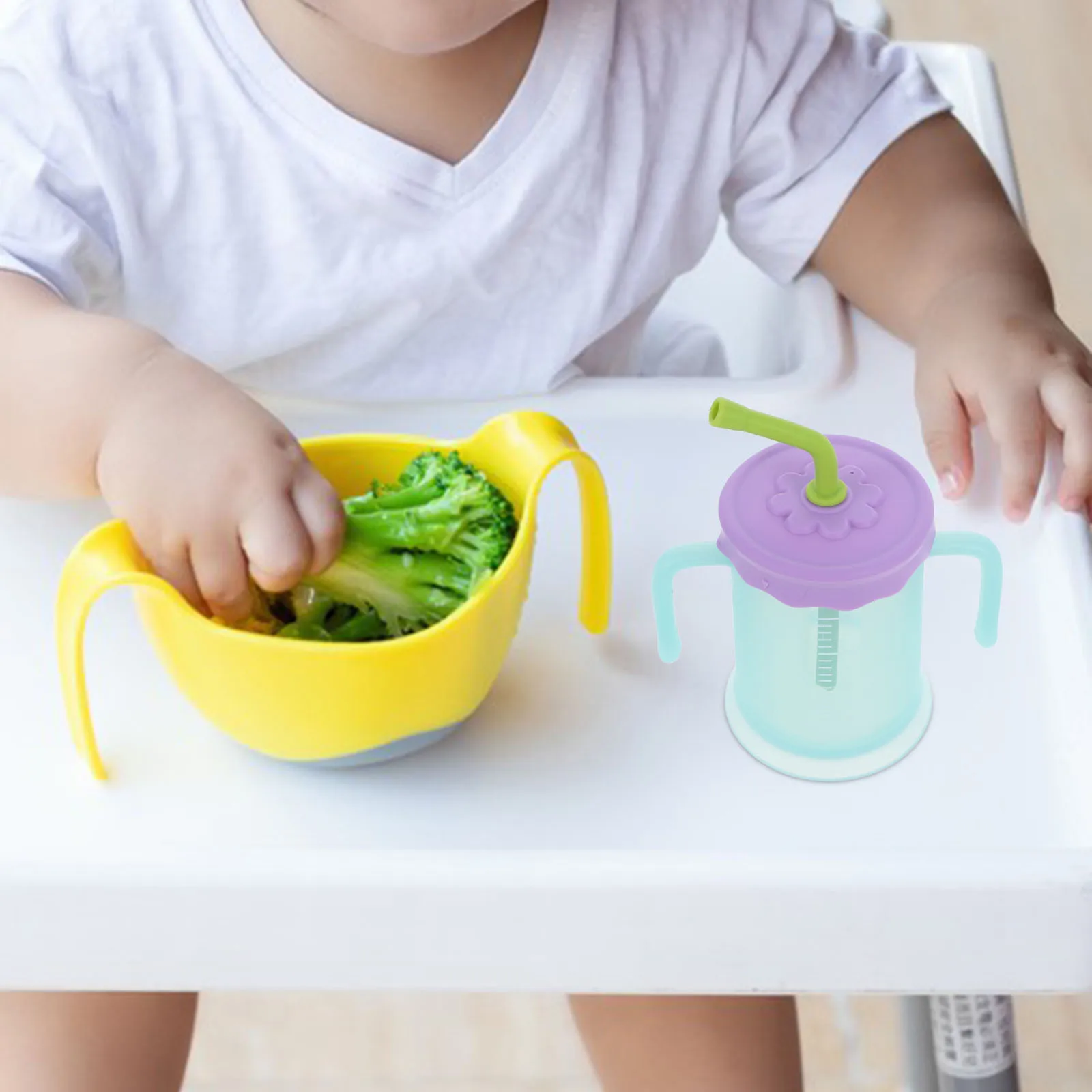 

Toddler Drinking Cup Double Handle Unbreakable PP Silicone Leakproof Spillproof Lightweight Easy Clean Kids Straw Cup Portable
