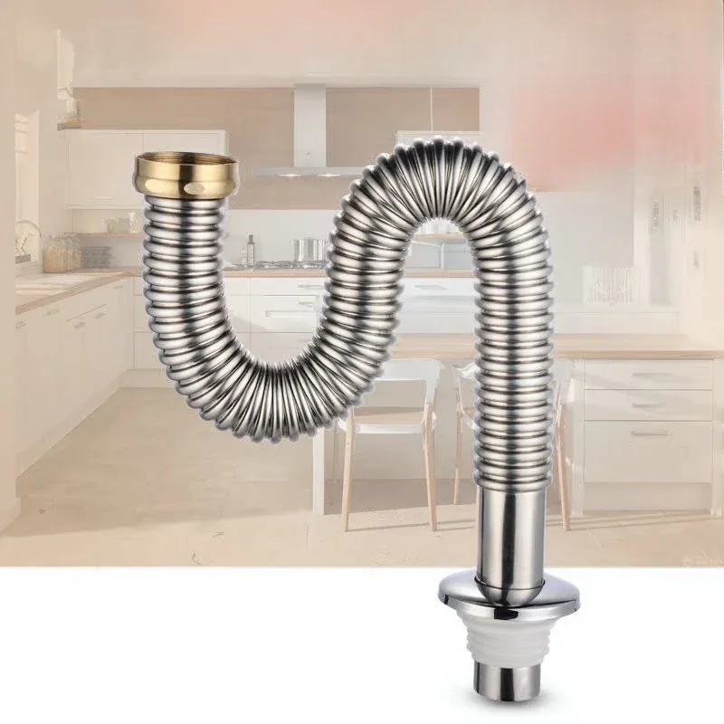 Kitchen 304 Stainless Steel Vegetable Sink Drain Pipe Accessories Sink Drain  Anti Odor Drain Pipe Set