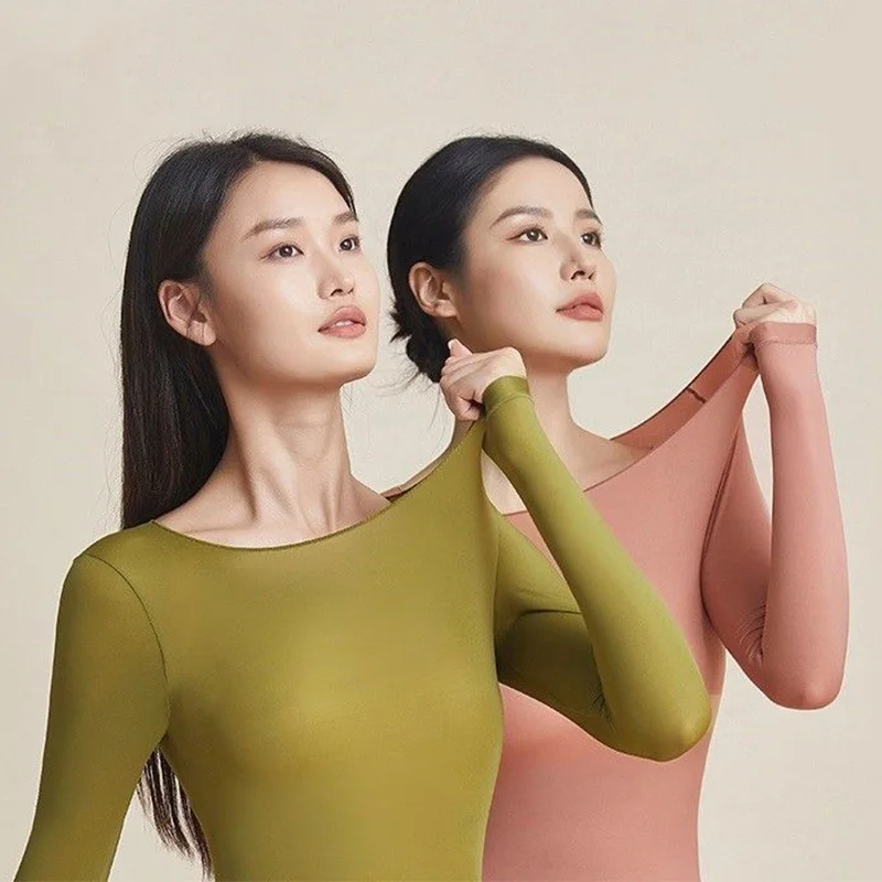 2피스 세트 무봉제 보온 속옷 세트 여성용 보온 속옷 첫 번째 층 보온 상의 겨울 보온 의류 여성용 얇은