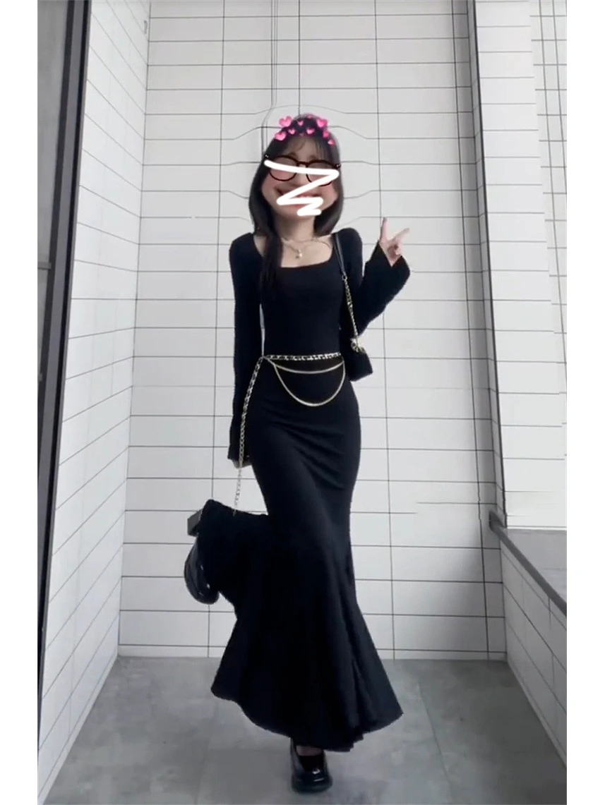 Bla Fi Tail Dr Women's Autumn Winter Inner Wear loween Step by Step Lotus Fi Tail Paage Silk Simulation Fabric