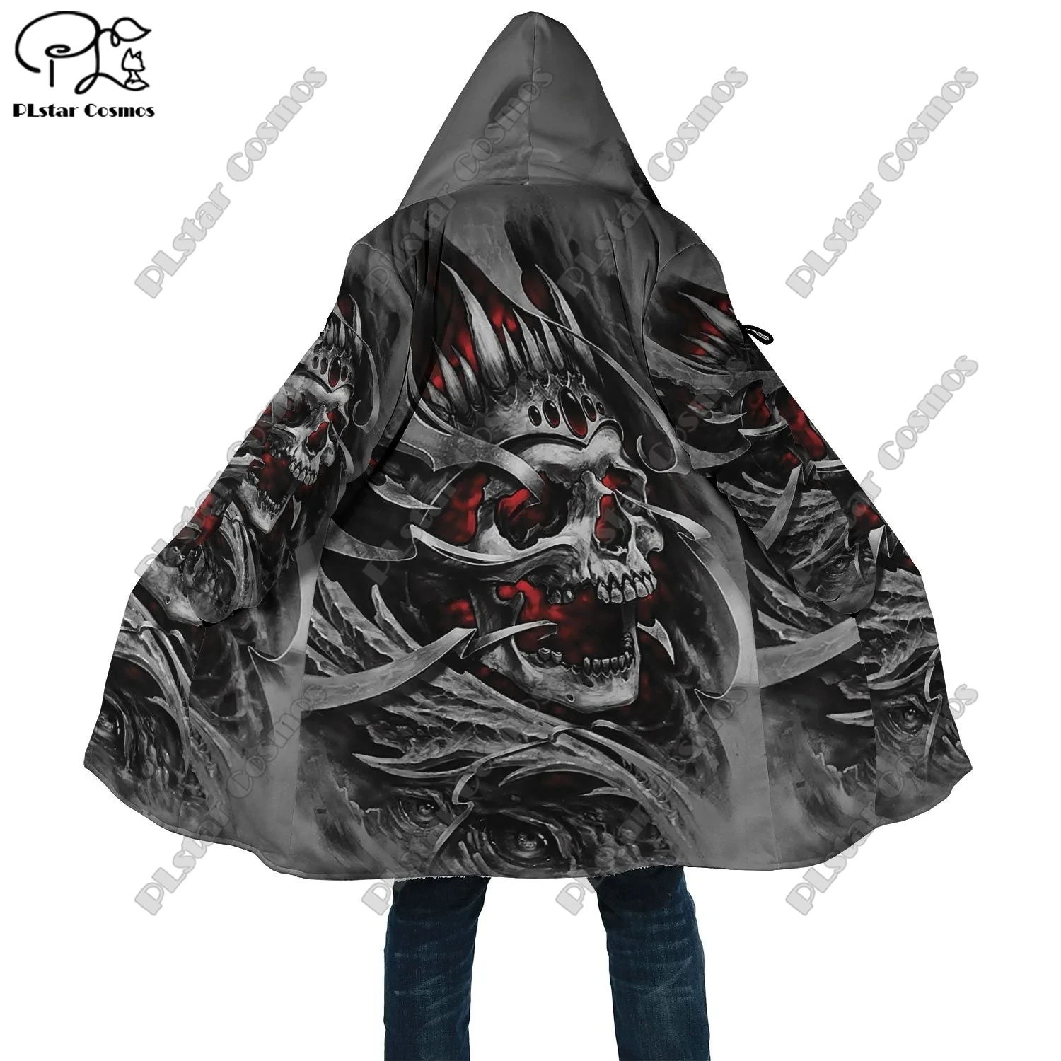 3D printed retro aboriginal tribal feather totem hooded cloak jacket winter plus velvet unisex warm jacket B-4