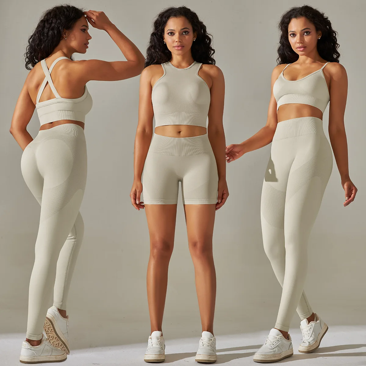 Seamless Knitted Yoga Back Strap Tank Tops 2PCS Women's Breathable Speed Dry Sportswear High Waist Hip Lifting Fitness Yoga Sets
