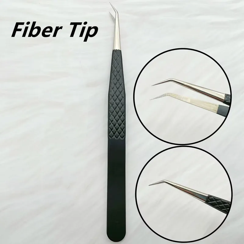 Pinzas con punta de fibra para extensiones de pestañas, pinzas de precisión de acero inoxidable, maquillaje