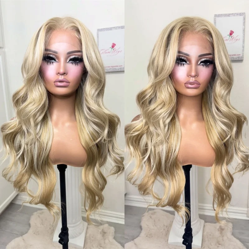

Glueless Wig Free Part Ombre Golden Blonde Heat Safe Synthetic Lace Front Wig Synthetic HD Lace Front Top Wigs Women's Wig 26''