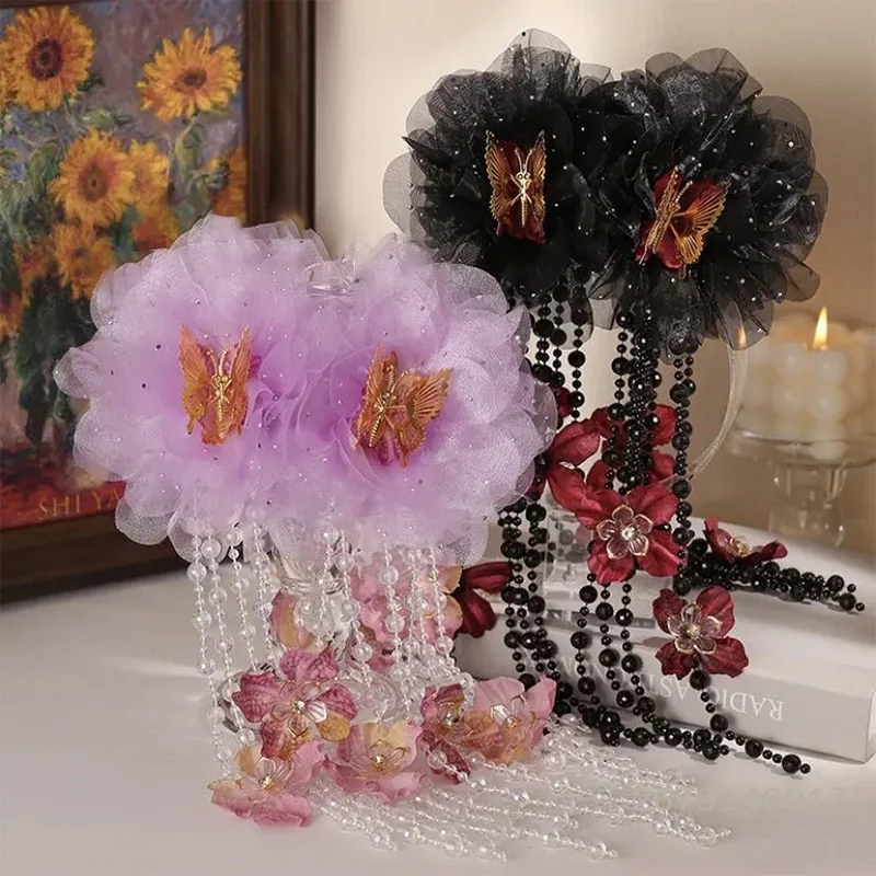 

【YY26】Элегантная заколка-зажим для волос с сетчатыми цветами, бабочками и кисточками для женщин, аксессуар для прически, подарок