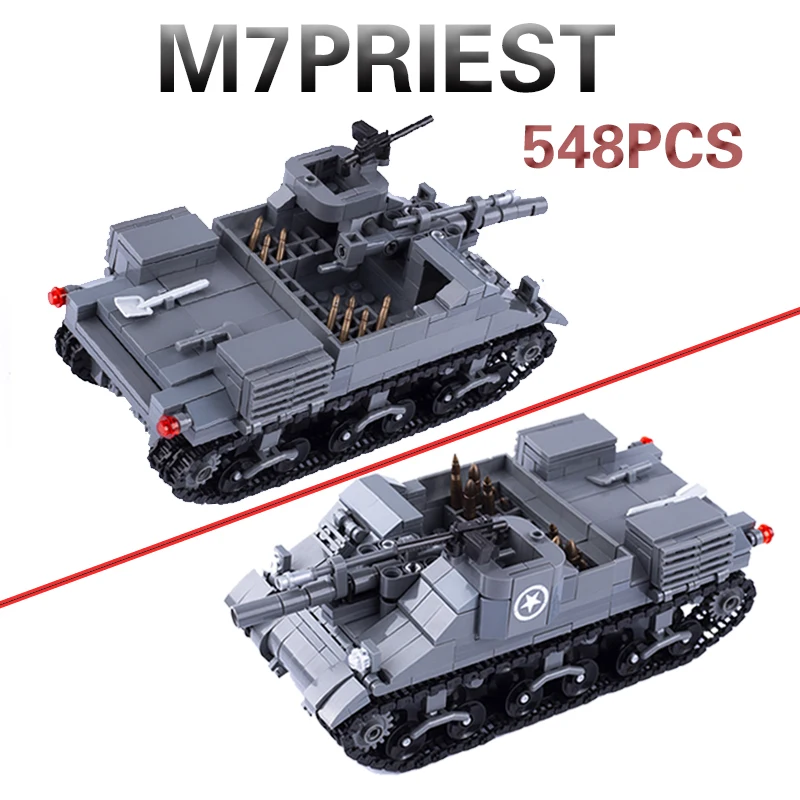 WW2 US Military M12 M7 Priest Self-propelled Artillery Building Blocks Army Soldier Figures Tank Model Assemble Bricks Boys Toys