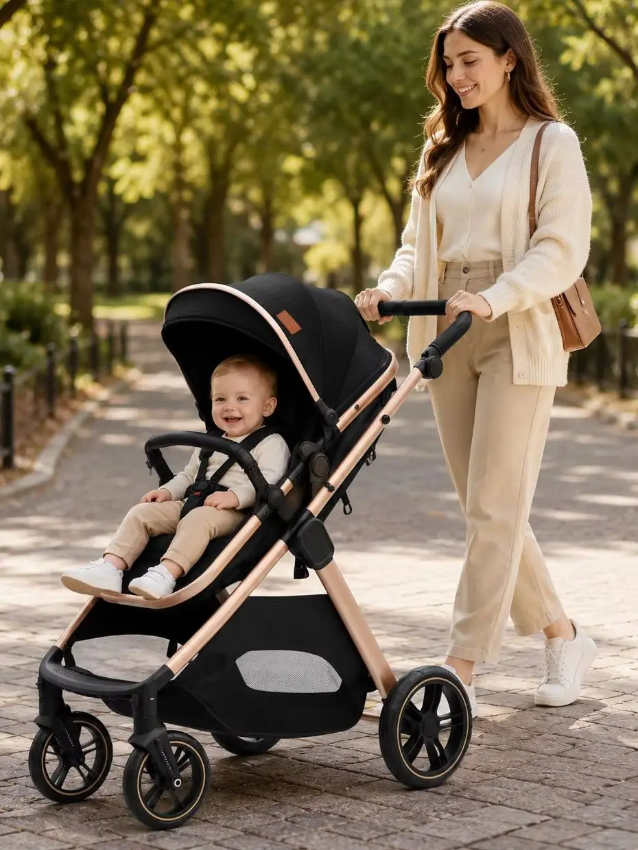 Baby-Reisesystem mit Multifunktionsdesign und abnehmbarer Babywanne, 3-in-1-Kinderwagen, umkehrbarer Babybuggy mit tragbarer Babytrage, atmungsaktiver Sitz, verstellbarem Verdeck und Stoßdämpfung für