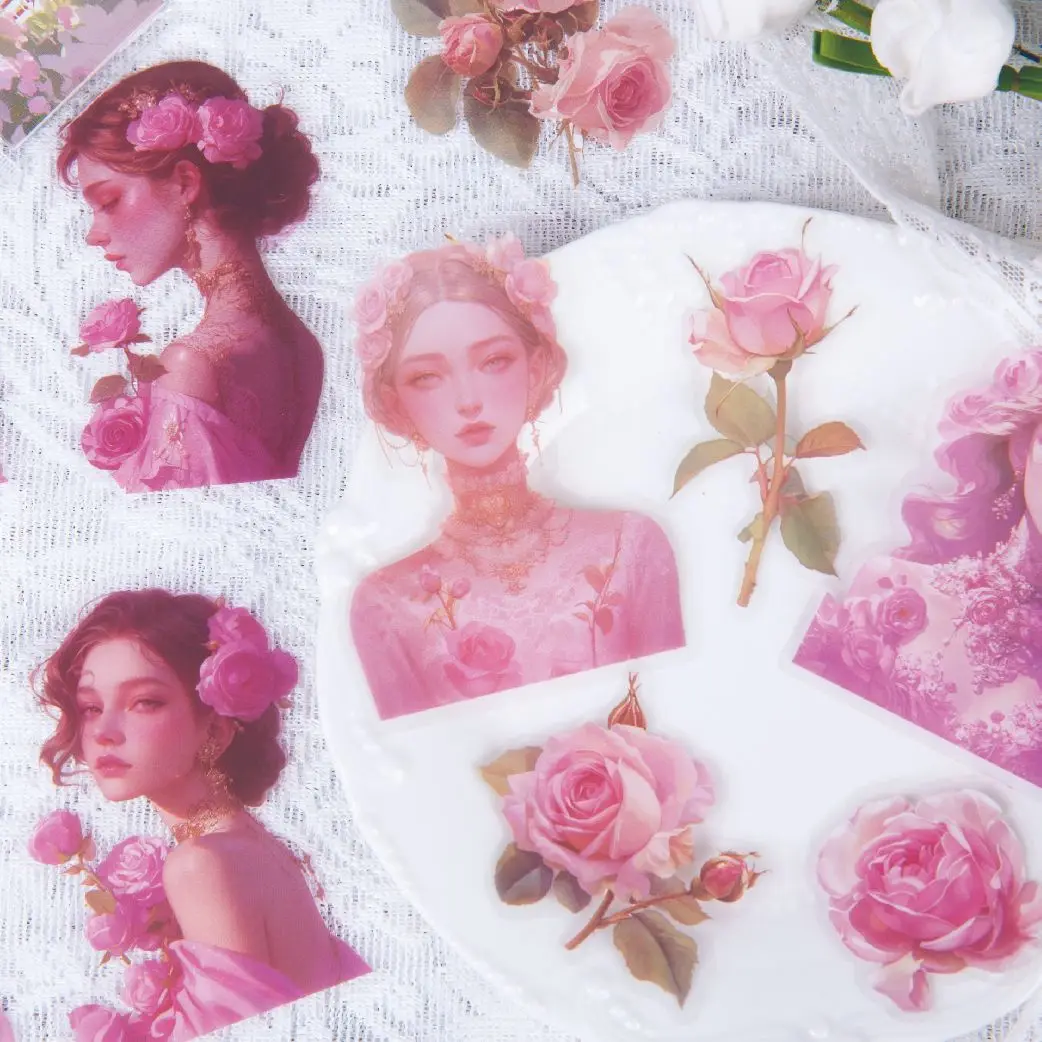 20 stücke Dame und Blume Aufkleber Literatur Kunst dekorative Hand Konto Tagebuch Album Scrap booking Material Junk Journal liefert