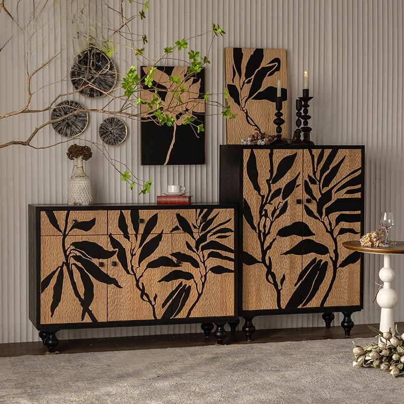 Home combination entrance cabinet Solid wood engraving pattern Dining side cabinet Locker