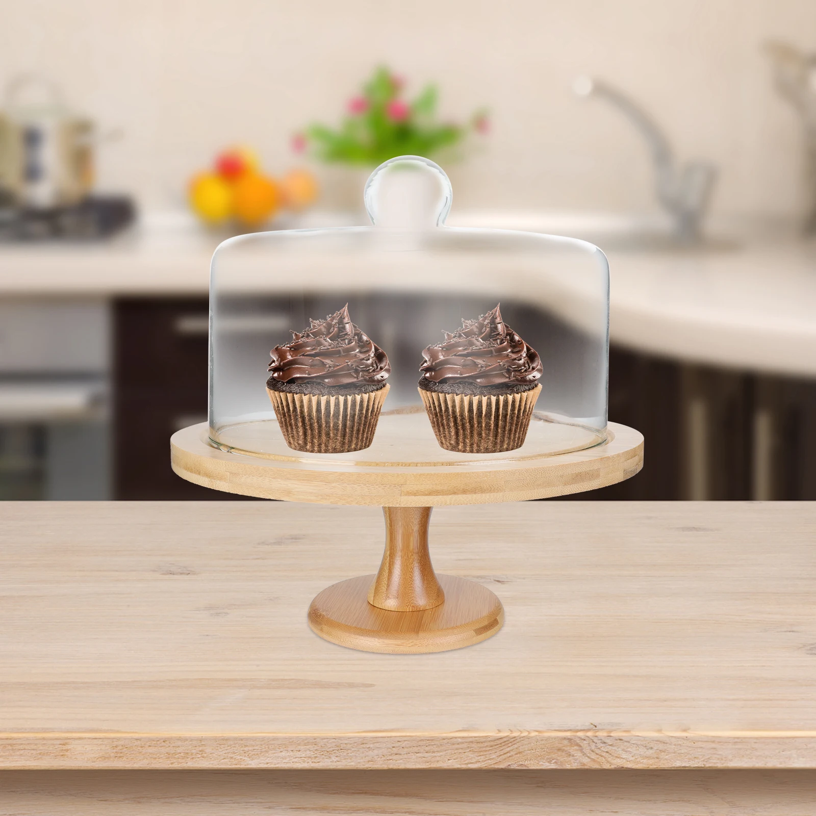 

1 set Dessert Tray Stand Display Rack with Glass Cover Plate for Party Wedding Cake Serving Tray Fruit Snack Serving Pan Bakery