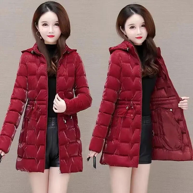 Women\'s Winter Casual Coat 2024 Slim Down Cotton Jacket Daily Household Outwear Slim Remove Hooded Parka Mom\'s Overcoat Female