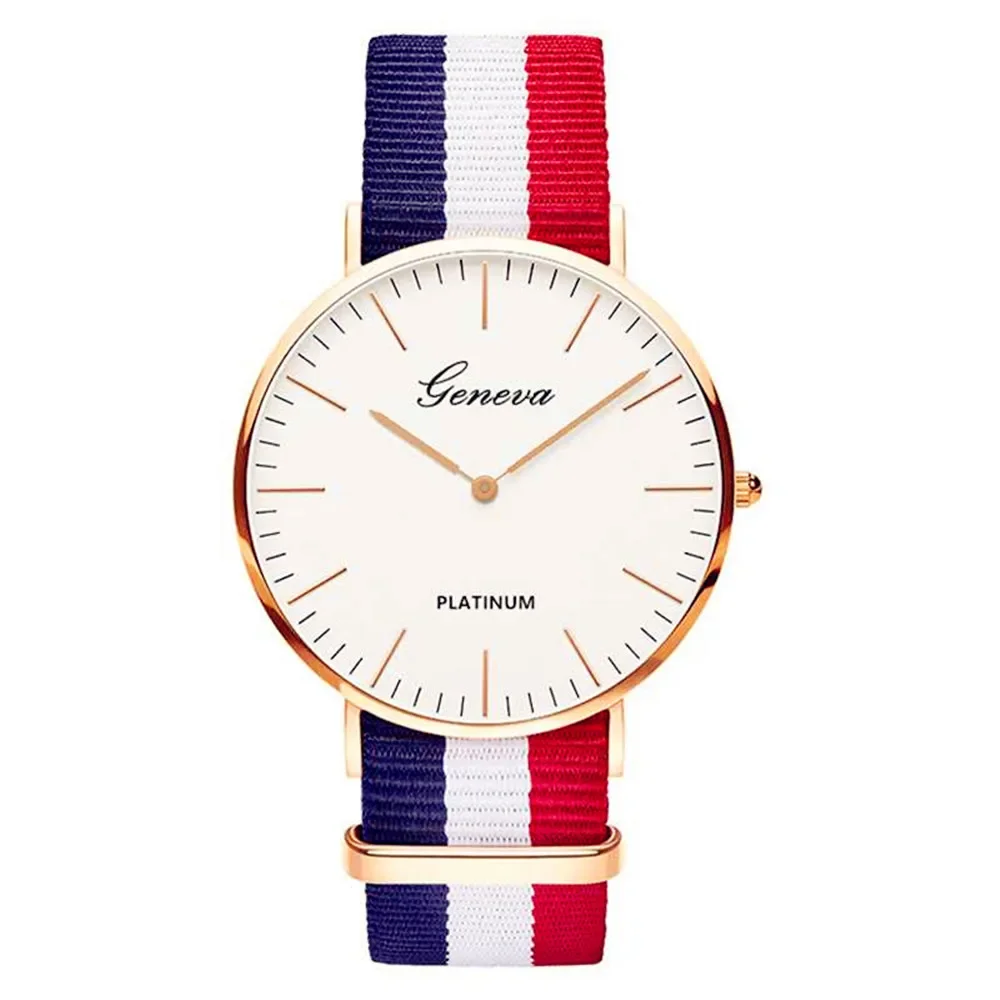 Reloj clásico a la moda con banda de nailon a rayas para mujer, reloj de pulsera de cuarzo de marca de lujo para hombre, reloj para mujer, simplicidad Neutral Simple