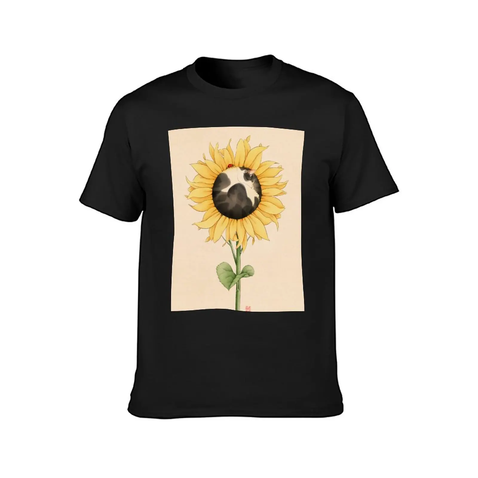 Cat in Sunflower with Ladybird T-Shirt boys whites korean fashion anime funnys designer t shirt men