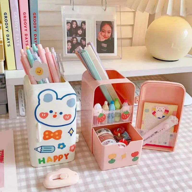 Organizador de escritorio de gran capacidad, organizador de bolígrafos de refrigerador, estante de almacenamiento Kawaii, Accesorios de escritorio