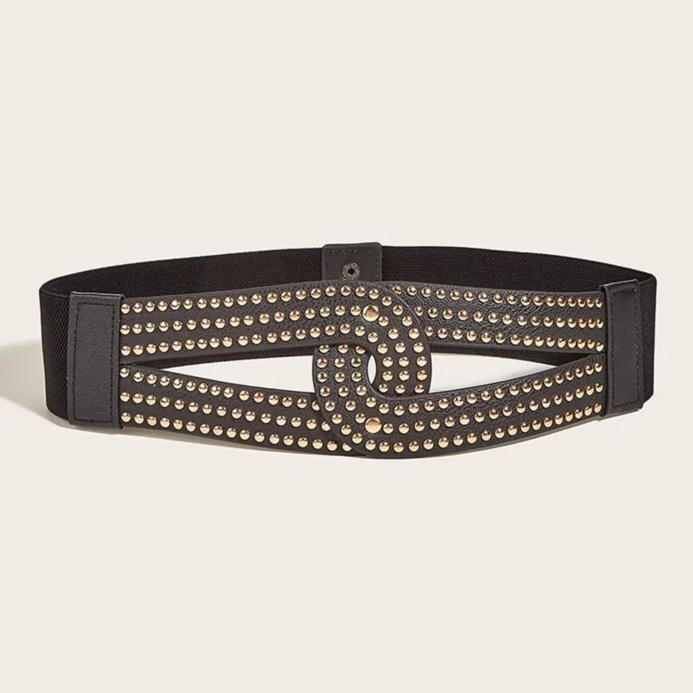 เข็มขัดหนังยืดสไตล์วินเทจสำหรับชุดลำลอง  พร้อมสายรัดเอวแบบคอร์เซ็ทประดับหมุด  หรูหรา  แบบกว้าง