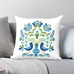 Hungarian Folk Design Blue Birds Square Pillowcase Polyester Linen Velvet Printed Decor Pillow Case Sofa Seater Cushion Cover