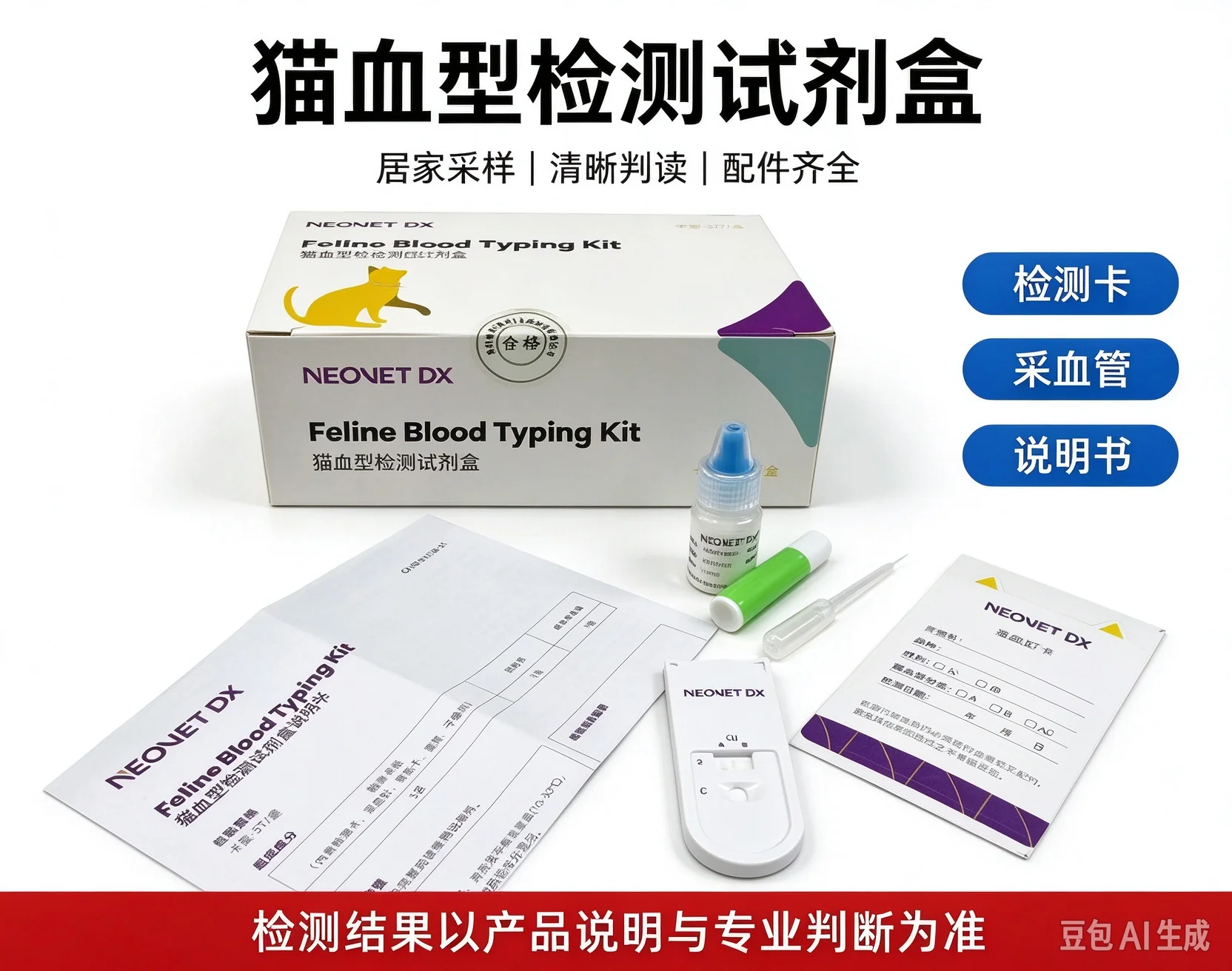for Professional Feline Cat Blood Typing Rapid Test Kit Card Hemolysis Anemia Detection 5 Strips Box Clinical Veterinary Use