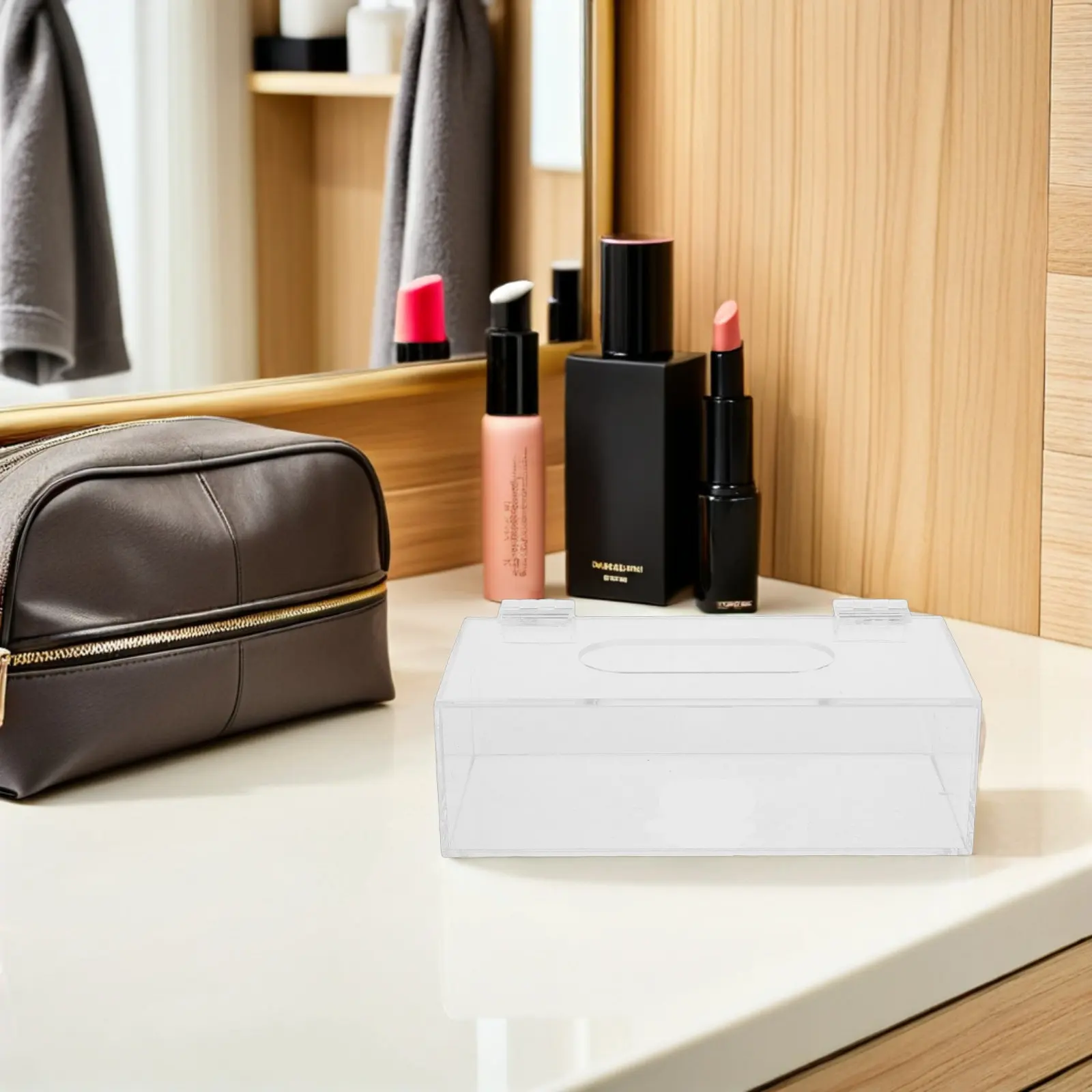Clear Acrylic 7.9x4x2.6inch Mask Storage Box Hinged Lid Portable Face Mask Holder for Office Subway Drawer Dustproof Organizer