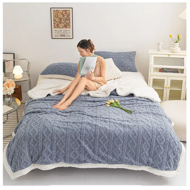

Taffeta Bed Blanket Office Sofa Nap Leisure Blanket Winter Thickened Jacquard Cashmere Striped Warm Cover Blanket