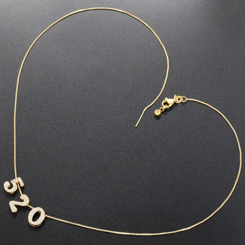 ZHUKOU 520 charms necklaces for couples gold color Brass cubic zirconia digital numbers beads necklaces chains wholesale VL414