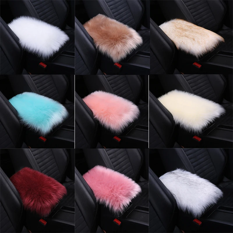 Winter Colorful Wool Fur Car Armrest Universal Artificial Soft Fluffy Fur Armrest Pad Center Console Box Covers Auto Accessories