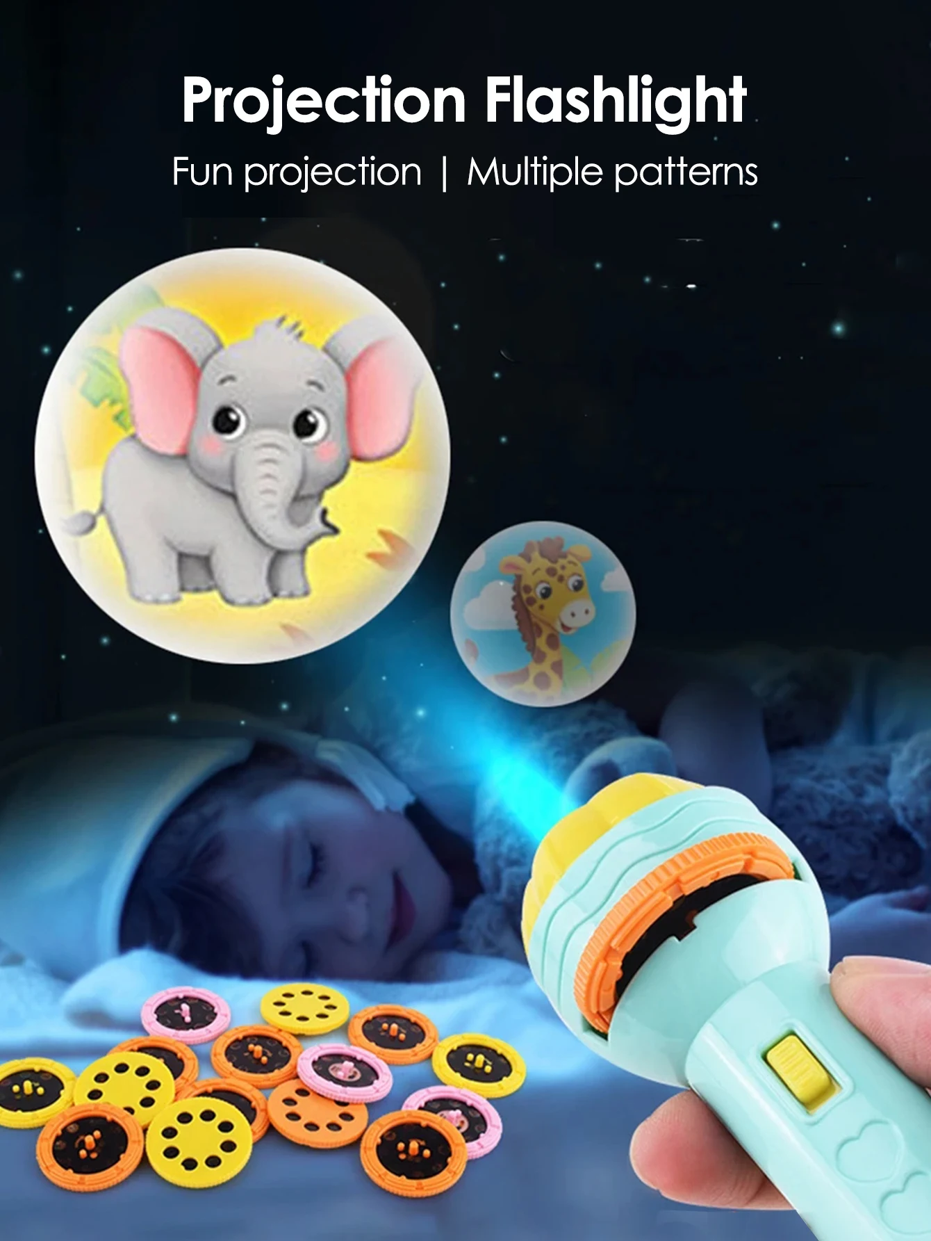 24 Patterns 3/10 Cards Cartoon Projection Flashlight Early Education Cognition Before Bedtime Story Book Puzzle Toys for Kids