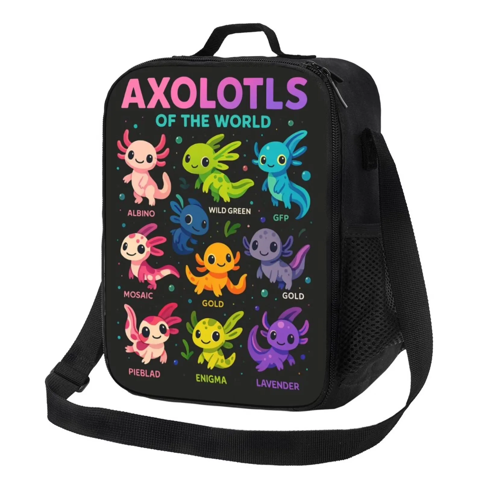 Axolotls of the World Print Insulated Lunch Bag with Shoulder Strap Handle for Work Picnic